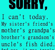 SORRY I CAN'T TODAY by Divertions