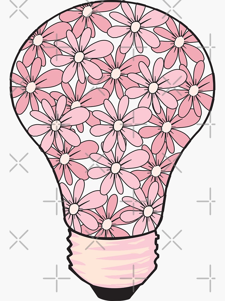 Light Bulb With Pink Flowers Sticker For Sale By Applebun Redbubble