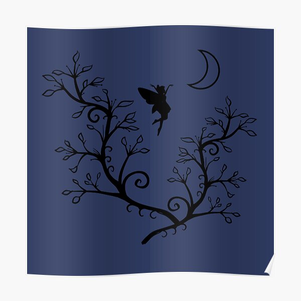 Fairy And The Crescent Moon Through The Tree Branches Poster For Sale