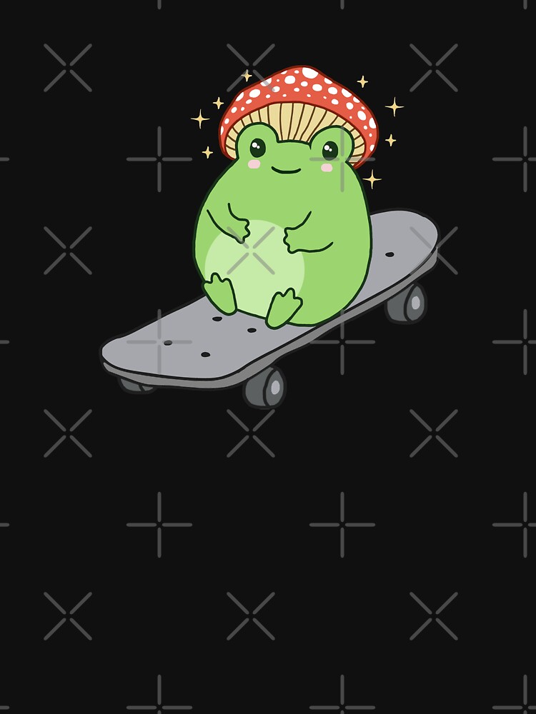 Cute Frog With Mushroom Hat On Skateboard Kawaii Aesthetic Frog T