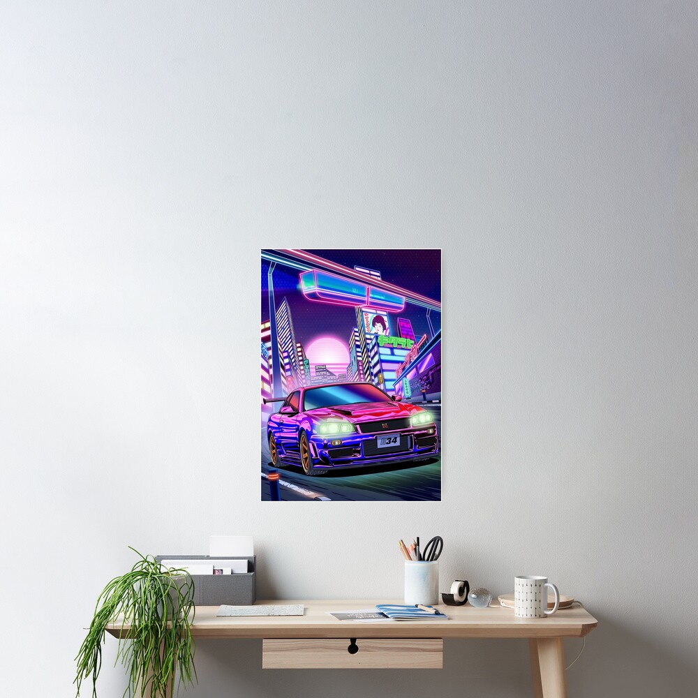 Nissan Gtr R Neon Night Poster For Sale By Dianacrows Redbubble