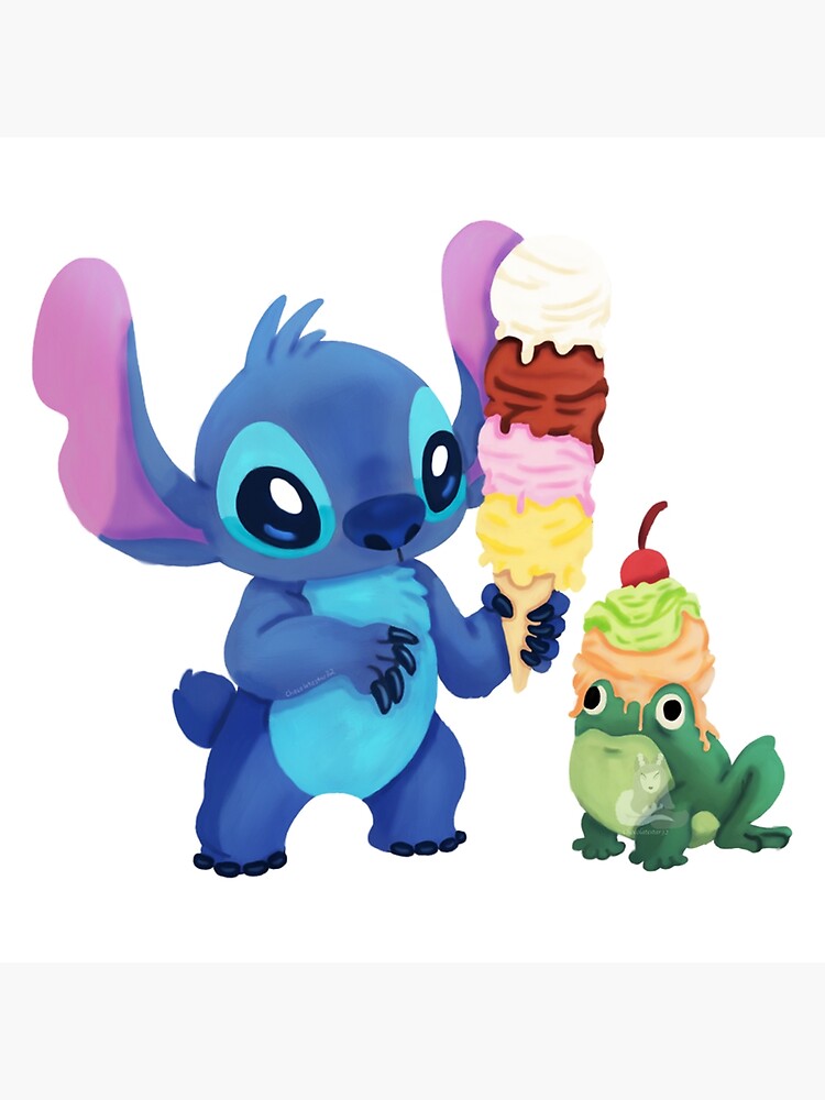 Stitch Ice Cream With Frog Poster For Sale By Furqont Redbubble