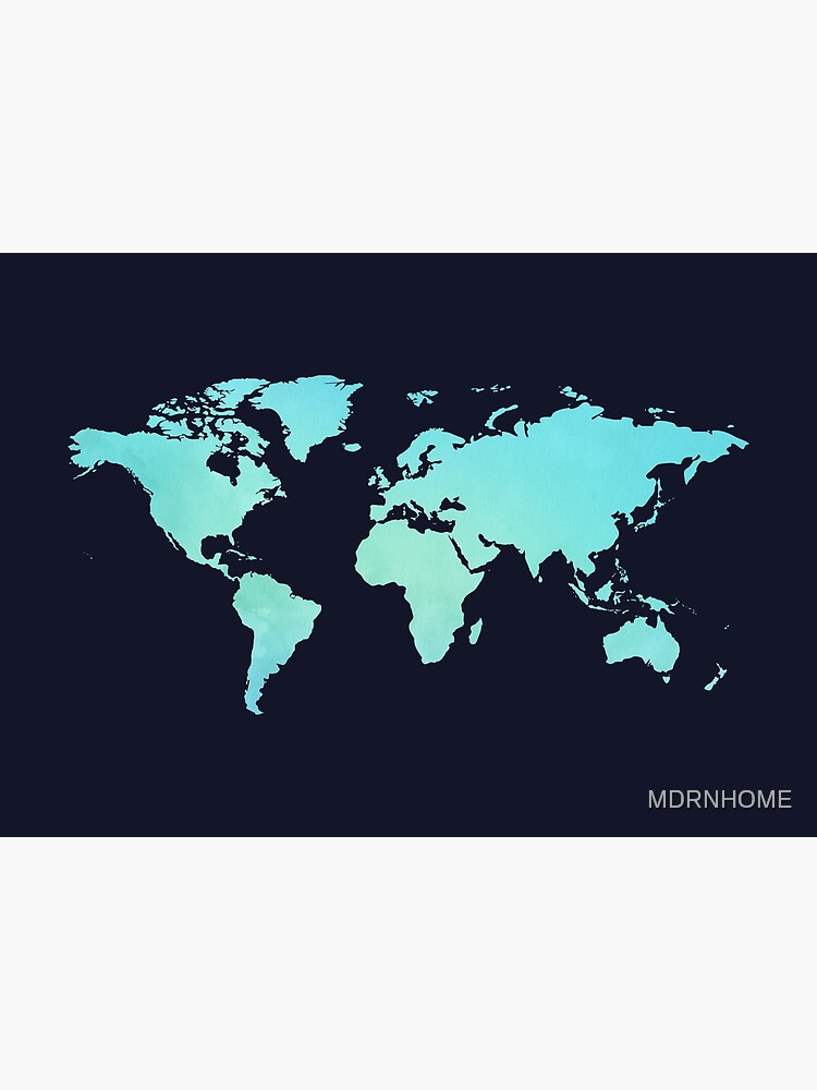 Blue Watercolour World Map Poster For Sale By MDRNHOME Redbubble