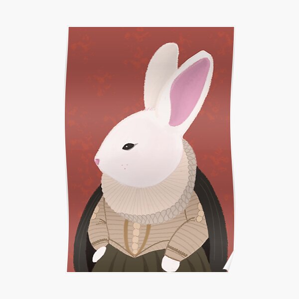 Cute Hand Drawn Bunny Rabbit In Tudor Fashion Poster For Sale By