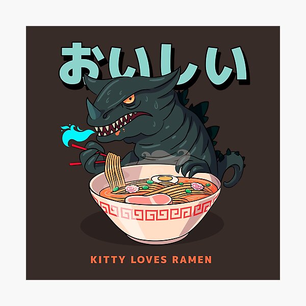 Lámina fotográfica dragón comiendo ramen lindo fideos ilustración de