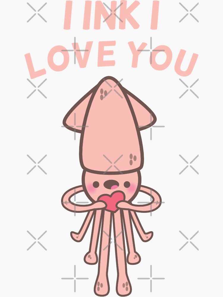 Cute Kawaii Squid Sea Creature In Love Funny Pun Sticker By