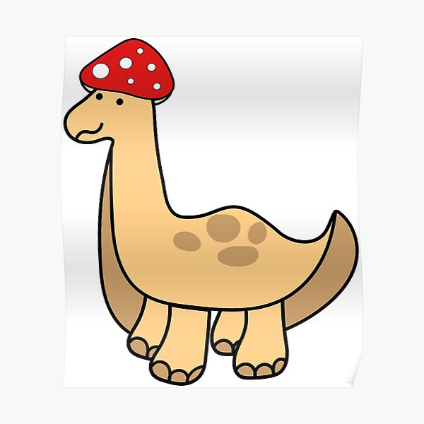 Simple Red And White Mushroom Hat Brontosaurus Dinosaur Poster By