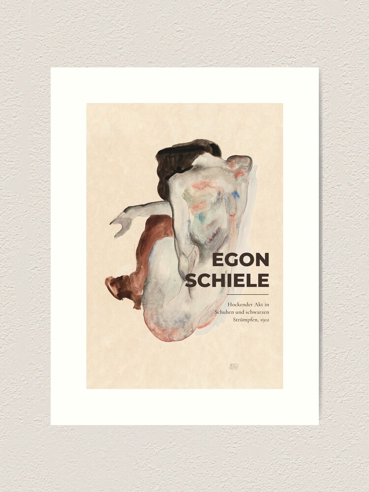 Crouching Nude In Shoes And Black Stockings By Egon Schiele Art