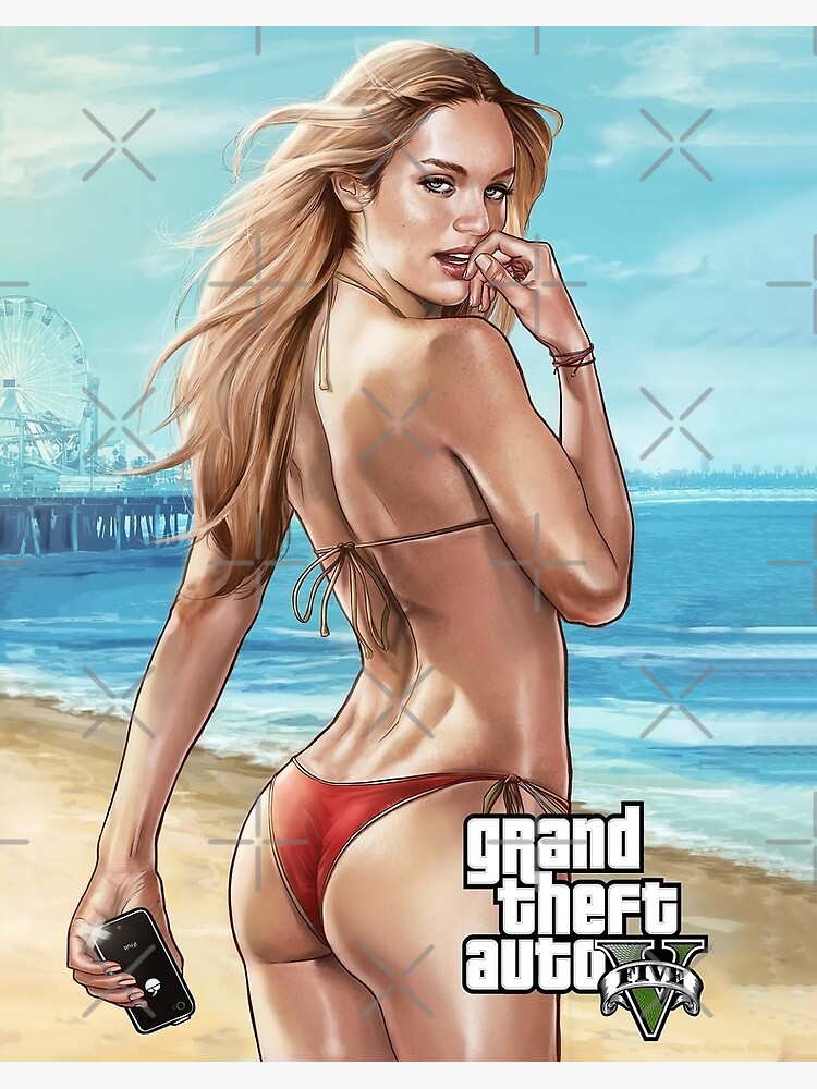 Grand Theft Auto V GTA Bikini Mädchen am Strand Metallbild von