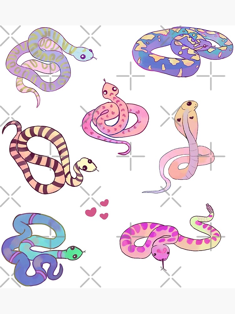 Cute Watercolor Snake Sticker Pack Poster For Sale By Mayarart