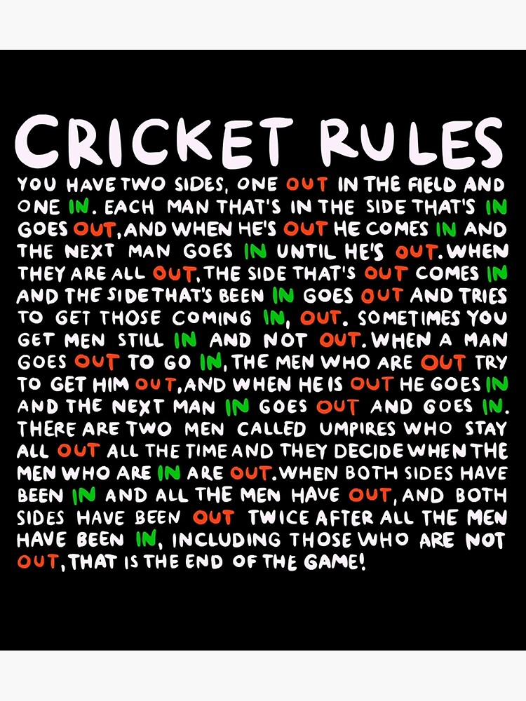 Cricket Rules Hand Written Cricket World Cup Poster Sticker Poster