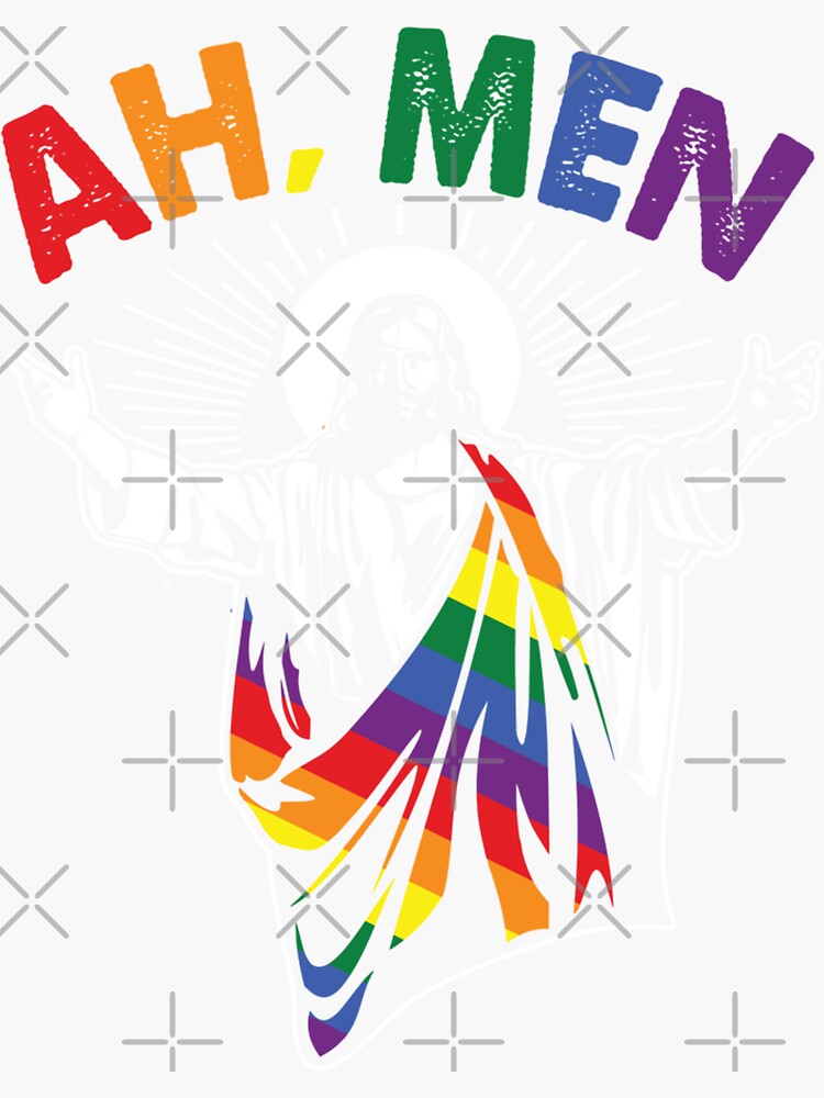 Ah Men Funny LGBT Gay Pride Jesus Rainbow Flag Christian Sticker For