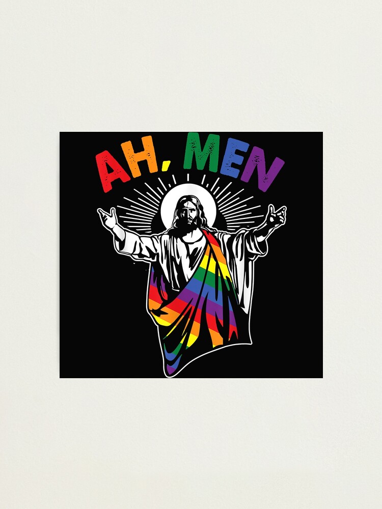 Ah Men Funny Lgbt Gay Pride Jesus Rainbow Flag Christian Photographic