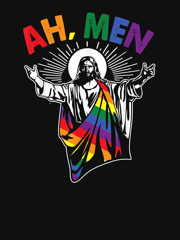 Ah Men Funny LGBT Gay Pride Jesus Rainbow Flag Christian T Shirt For