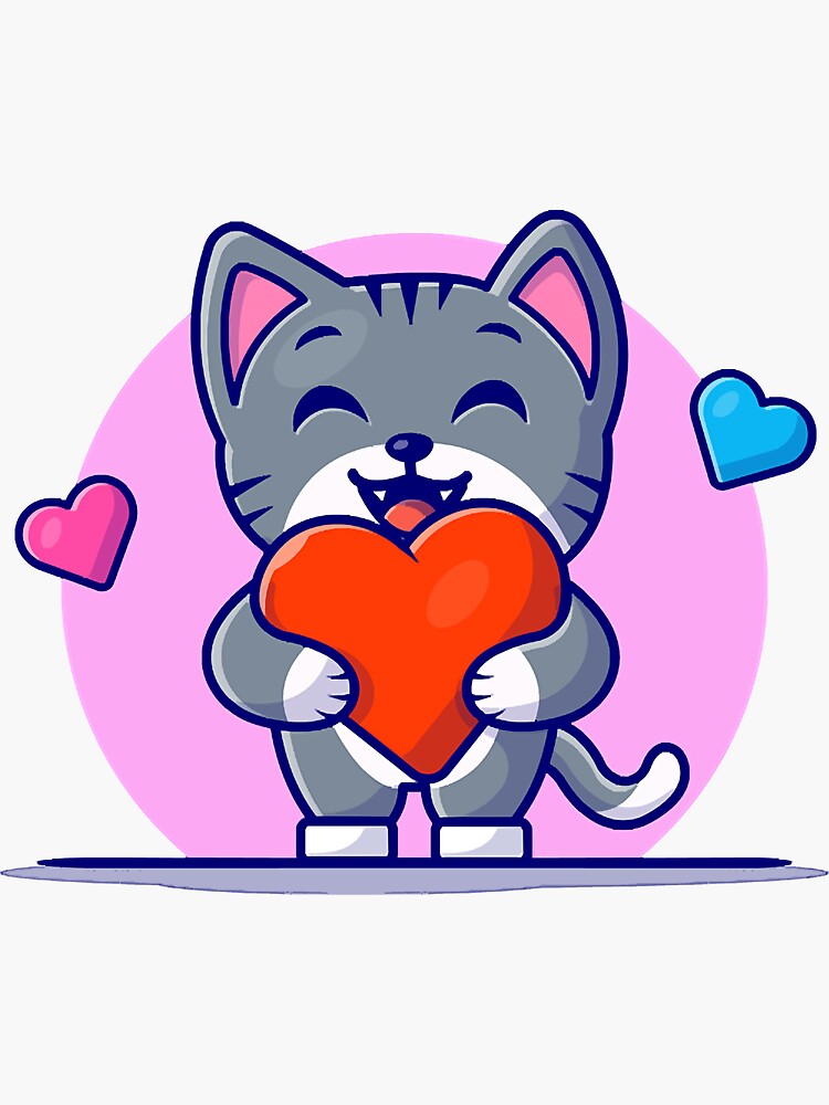 Cute Cat Holding Heart Cartoon Vector Icon Illustration Sticker By