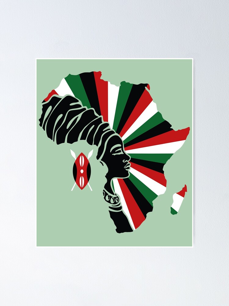 P Ster Kenia Bandera De Kenia Escudo De Armas Mapa De Frica Mujer