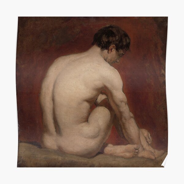 William Etty Male Nude Kneeling From The Back Poster By