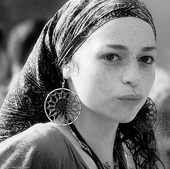 Gypsy Eyes Portrait in Black and White by Judith Oppenheimer