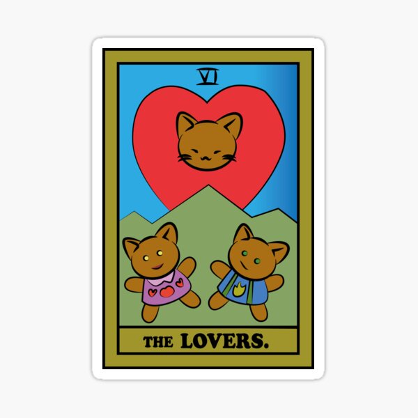 TAROT CARDS THE LOVERS CAT Sticker By Byntar Redbubble