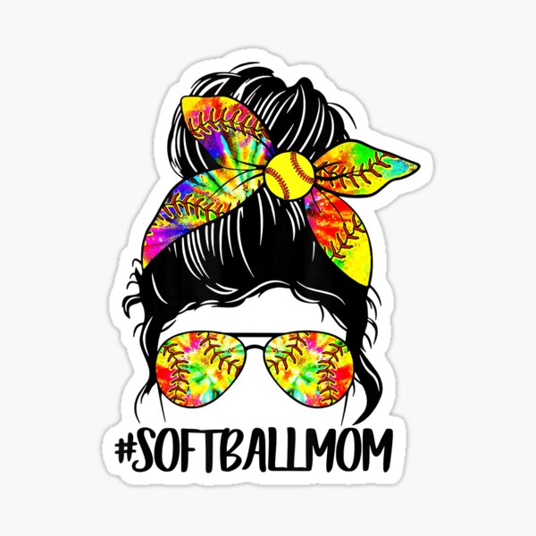 Softball Baseball Mom Life Tie Dye Messy Bun Mother S Day Sticker By