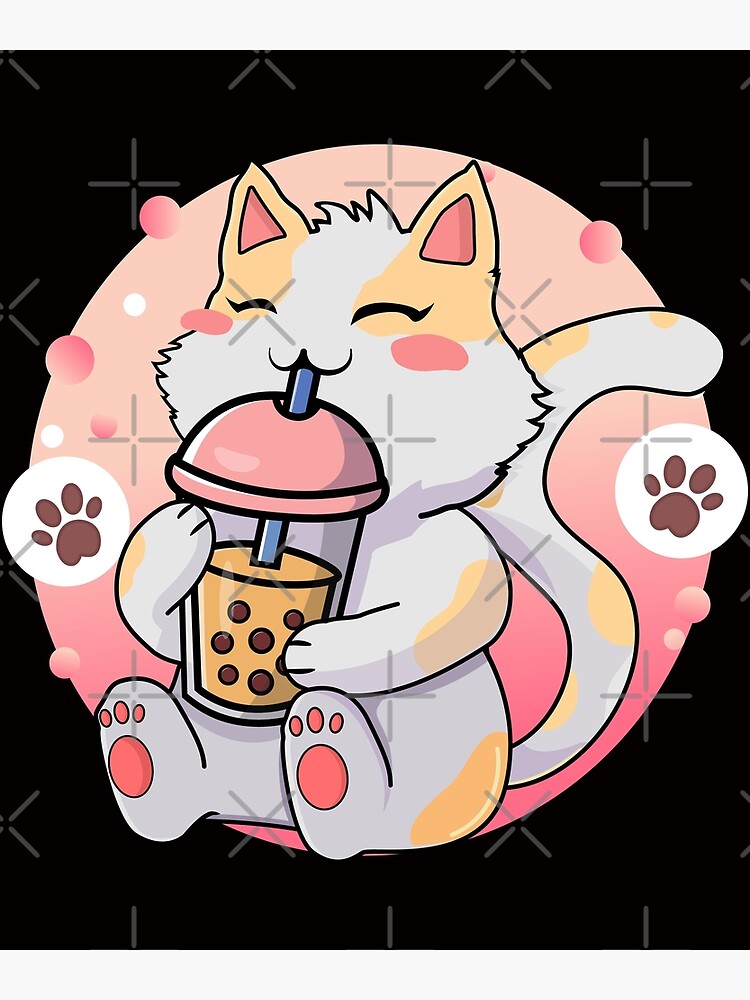 Cat Boba Tea Bubble Tea Japanese Anime Kawaii Neko Photographic Print