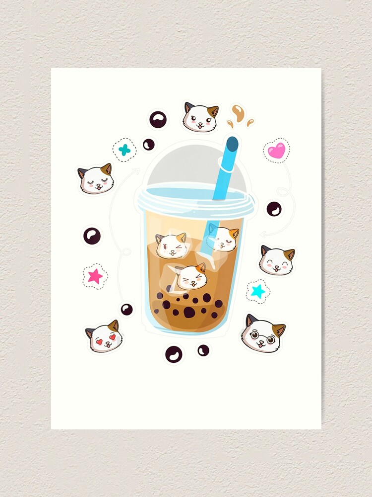 Cat Boba Tea Bubble Tea Anime Kawaii Neko Cat Boba Tea Art Print For