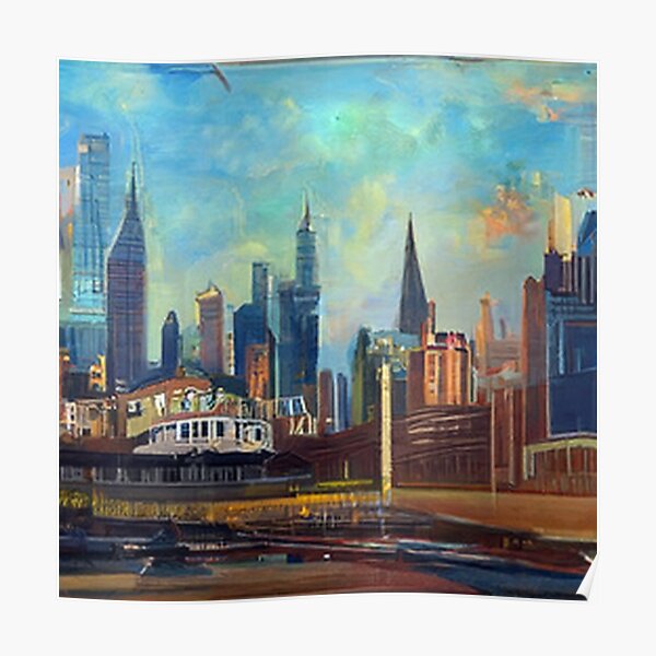 Salem Oregon Skyline Oil Painting By Ai Us Cityscape Poster For