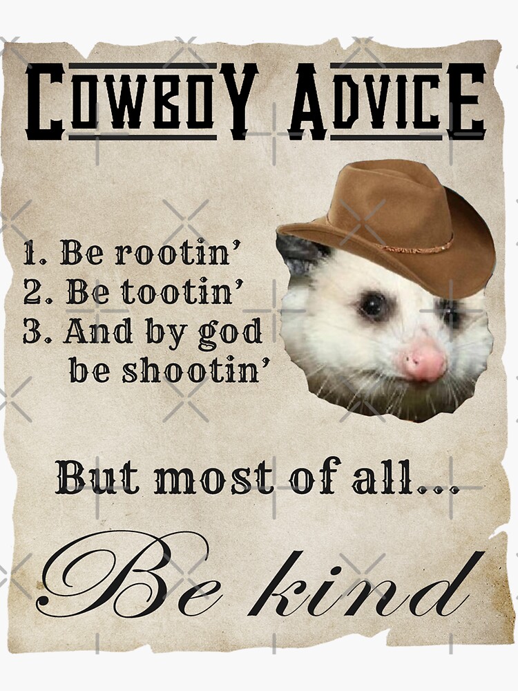 Cowboy Advice Rootin Tootin Shootin Possum Cowboy Sticker For Sale