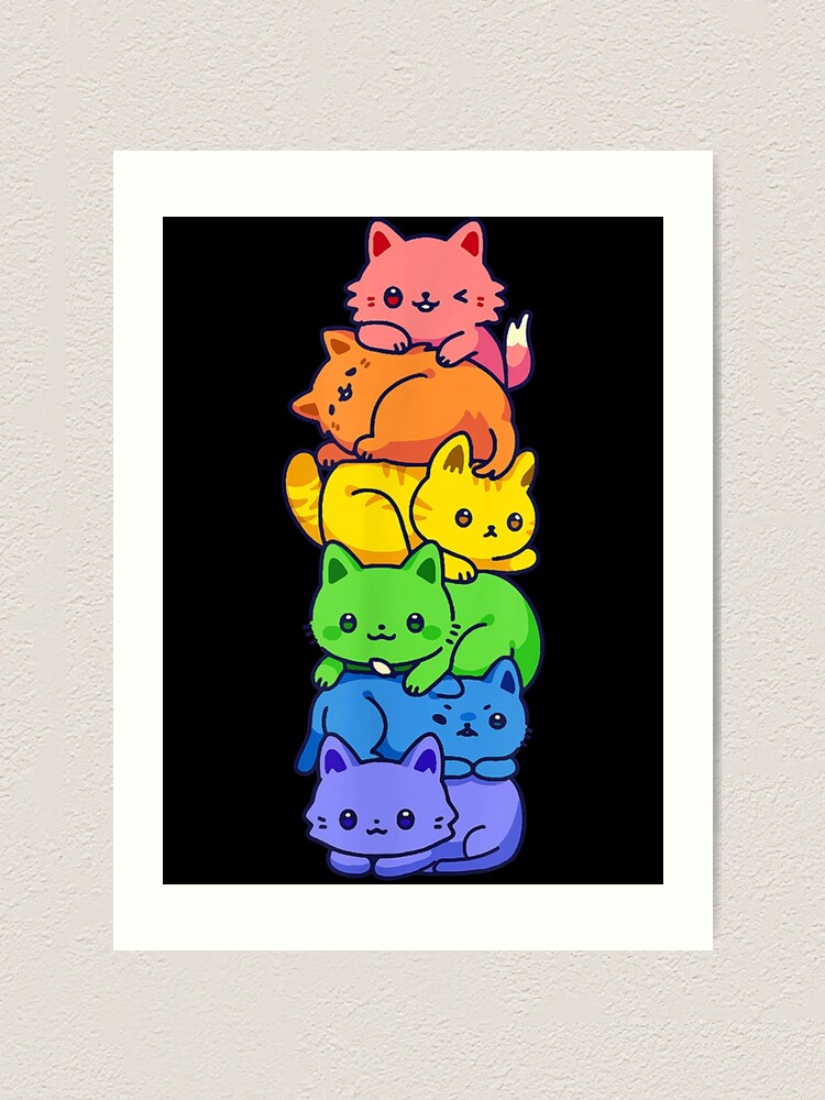 Gay Pride Cat Lgbt Kawaii Cats Pile Cute Anime Rainbow Flag Art Print