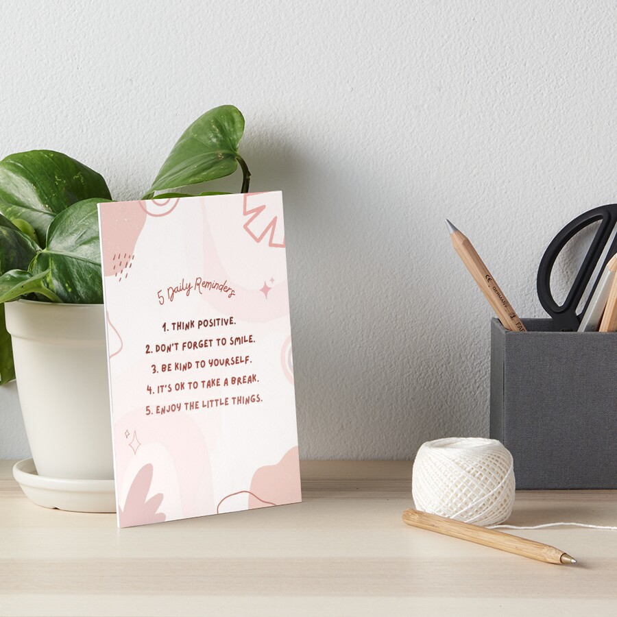 Pink Nude Cute 5 Daily Reminders Motivational Quote Art Board Print