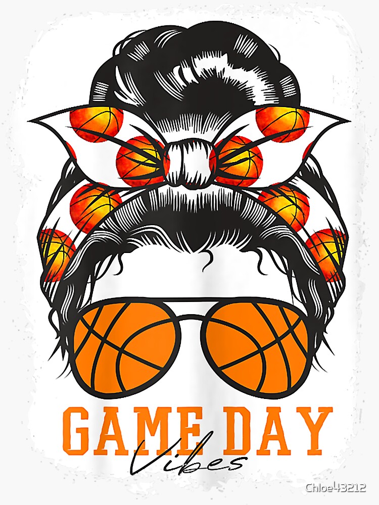 Womens Bleached Basketball Game Day Vibes Mom Messy Bun Ball Sticker