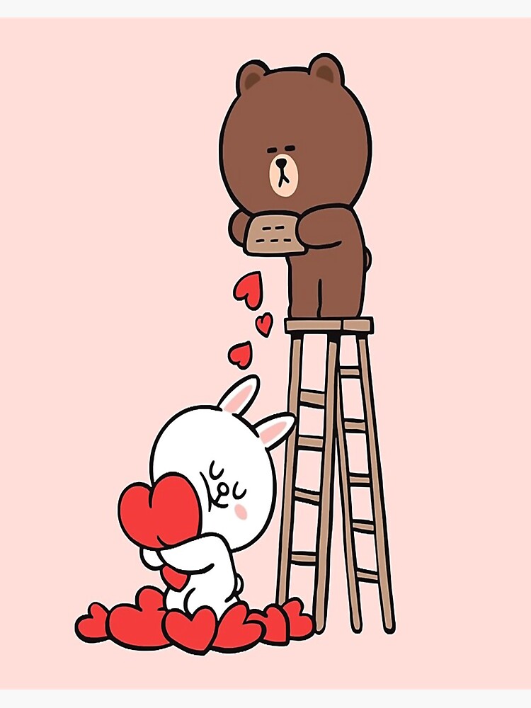 Adorable Cony And Brown Bear Valentine Love Sticker By Decresenzo