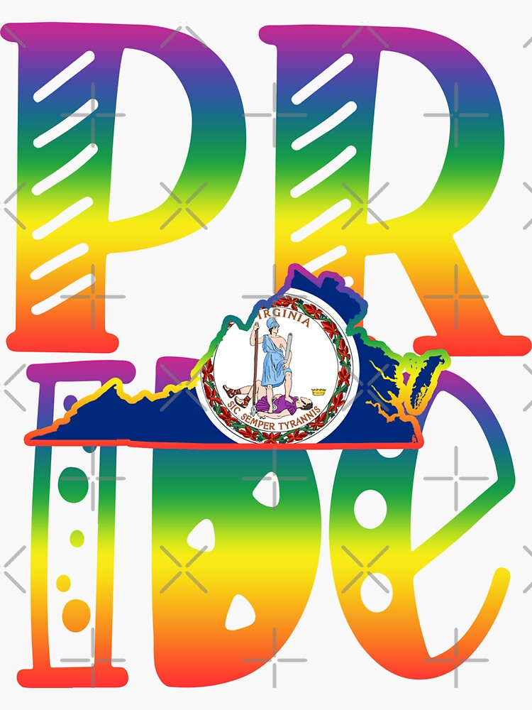 Virginia Gay Pride In Art Block Letters Sticker By Tropicaltees