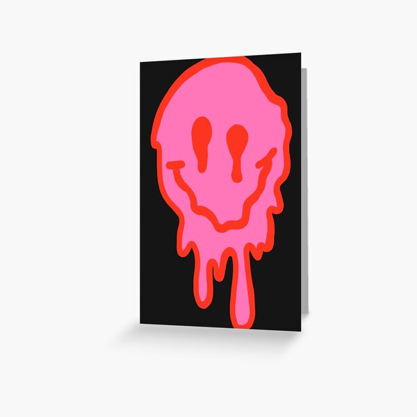 Pink And Red Drippy Smiley Face Greeting Card For Sale By Nelliek Wendy Redbubble