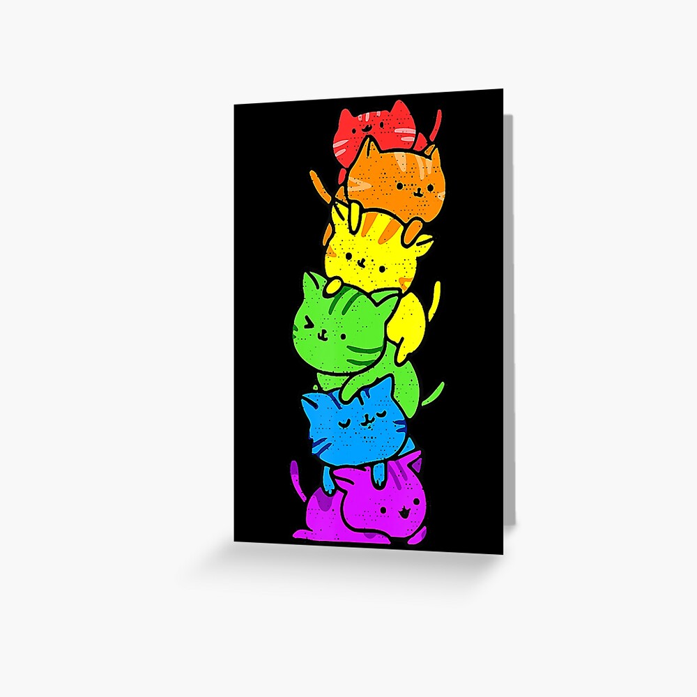 Gay Pride Lgbt Kawaii Cats Pile Cute Anime Rainbow Flag Greeting Card