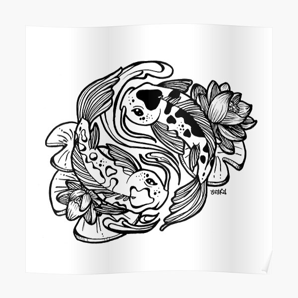 Yin Yang Koi Fish Line Art Poster For Sale By Avara Creative Redbubble