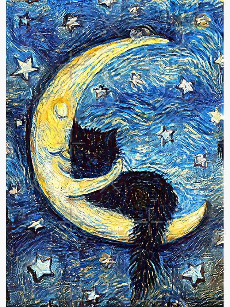 Pegatina Gato Negro De La Noche Estrellada Van Gogh De Quiet Night