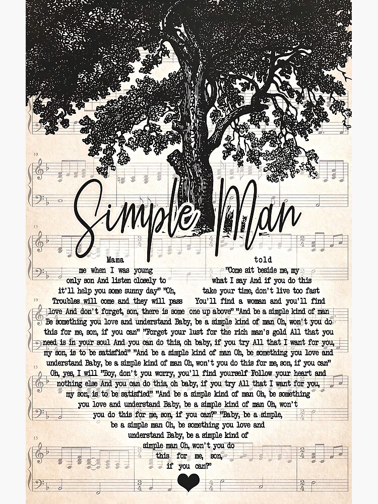 Simple Man Lyrics Poster Lynyrd Skynyrd Song Lyrics Poster Song