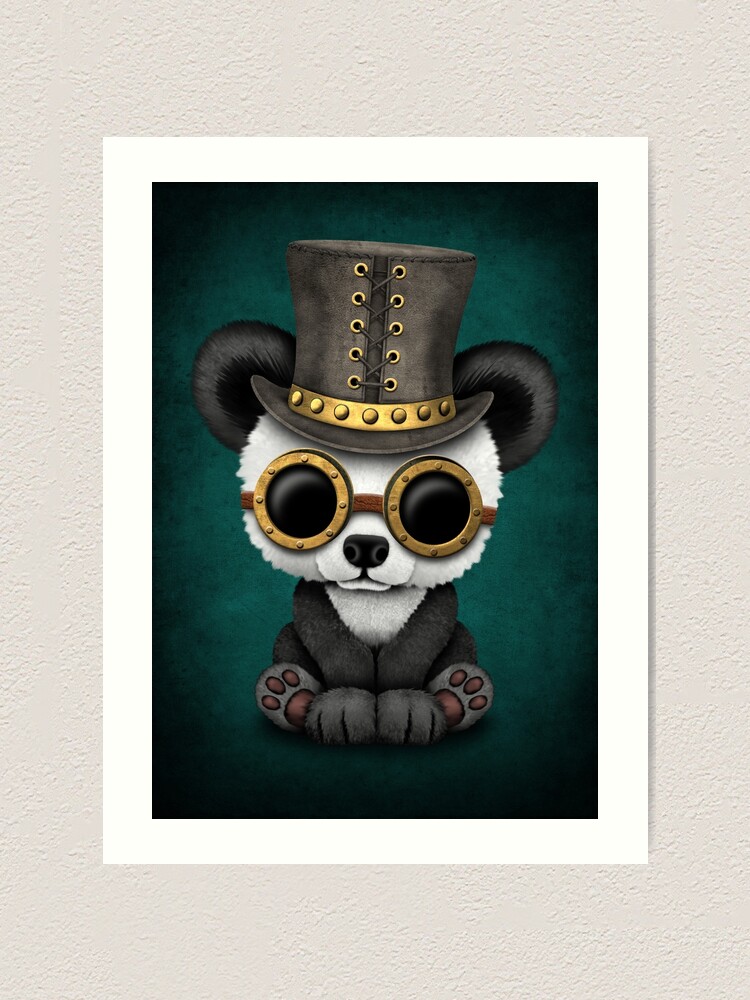 Steampunk Baby Panda Bear Cub Teal Blue Art Print For Sale By