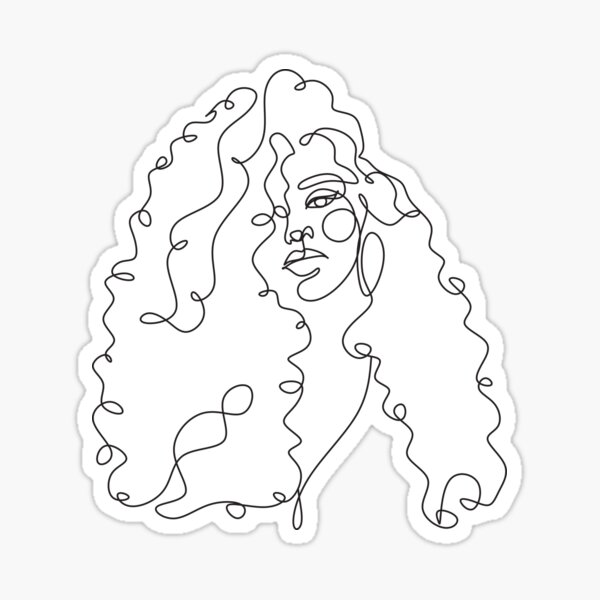 Abstract Face With Cute Curly Hair By One Line Drawing Minimalist