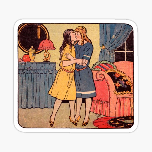 Two Women Kissing Vintage Illustration Sticker For Sale By Vintageabc