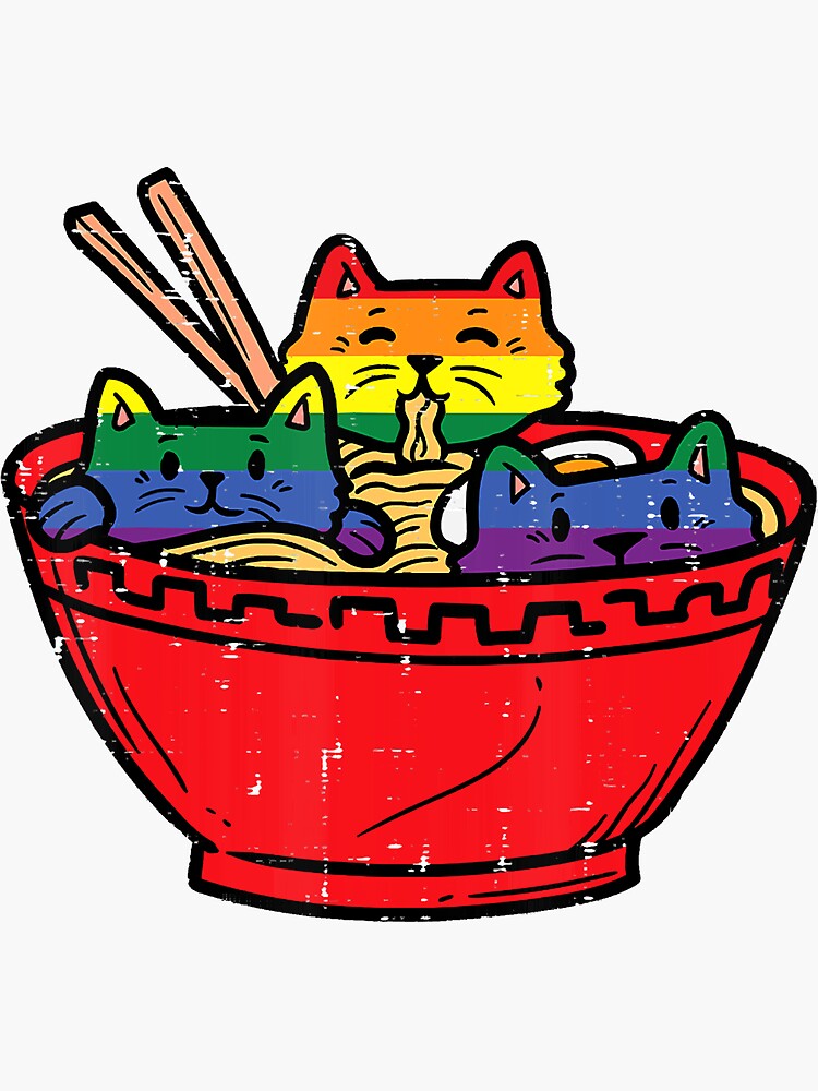 Cats In Ramen Anime Food Lgbtq Rainbow Flag Gay Pride Ally Sticker