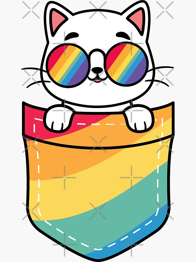 Funny Cat In Pocket Gay Pride Lgbtq Rainbow Flag Sunglasses Sticker