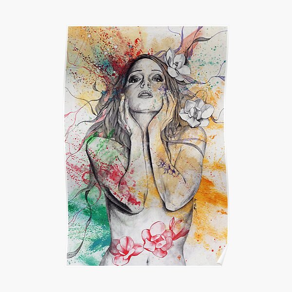 The Withering Spring I Nude Tattoo Woman Portrait Poster For Sale