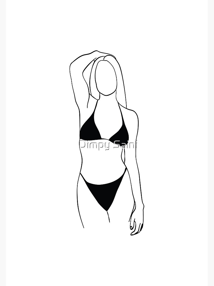 Woman Bikini Art Curvy Woman Line Art Body Positive Print Nude