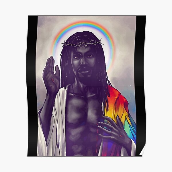 Ah Men Funny LGBT Gay Pride Jesus Rainbow Flag Christian Poster For