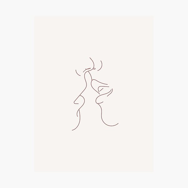 Abstract Man And Woman Kiss Lips By Line Drawing Photographic Print