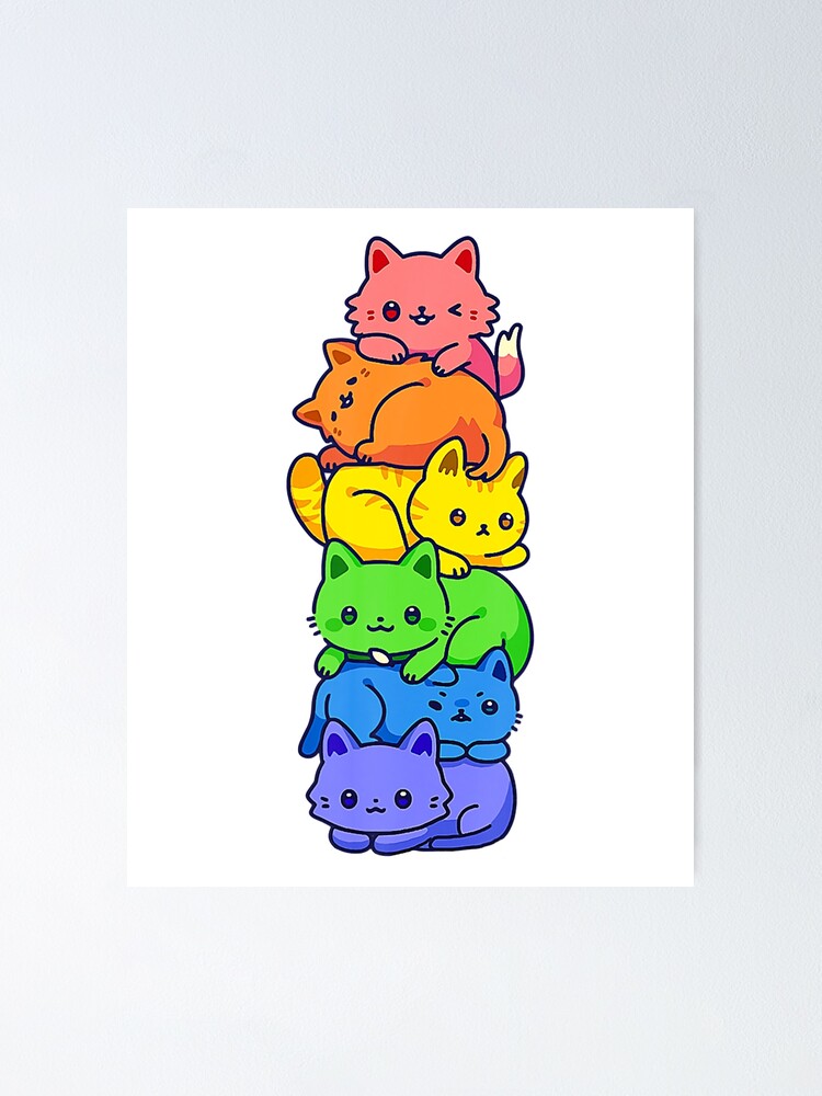 Gay Pride Cat Lgbt Kawaii Cats Pile Cute Anime Rainbow Flag Poster