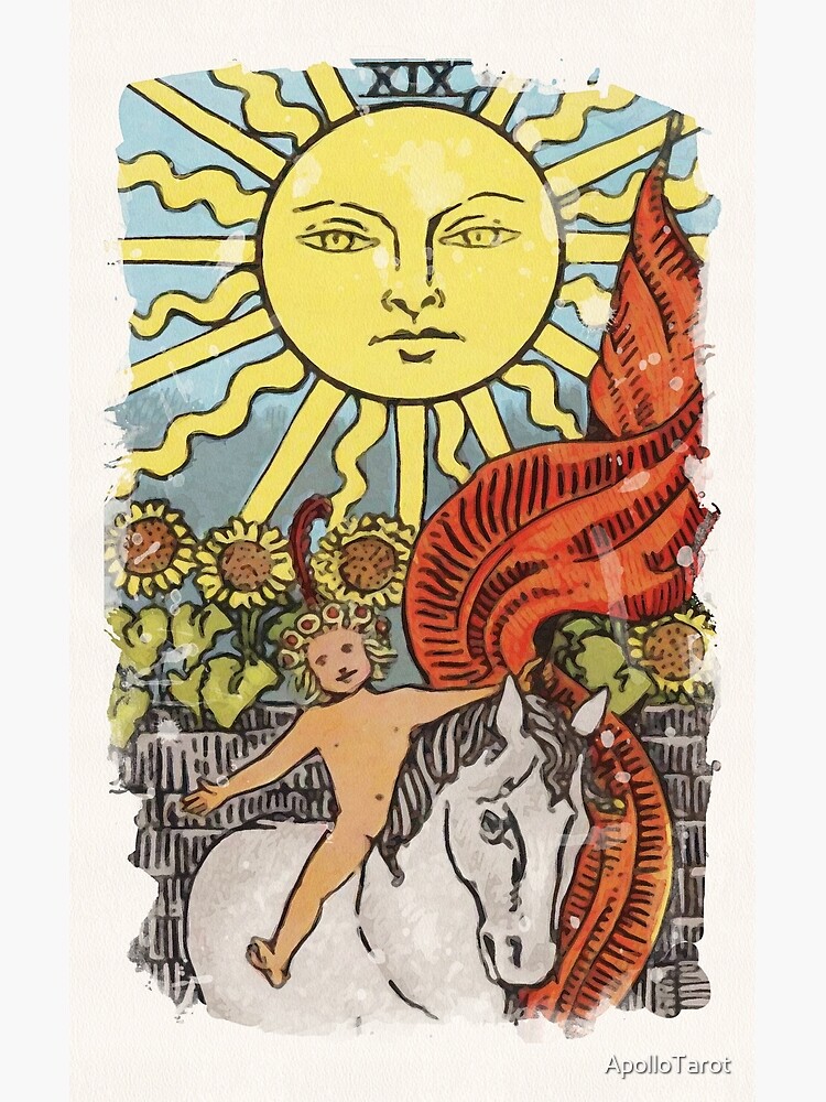 The Sun Major Arcana Rider Waite Smith Tarot Card Watercolor Painting