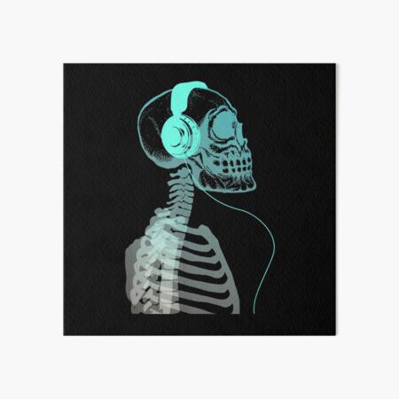 Skeleton Listening To Music With Headphones On His Skull Art Board